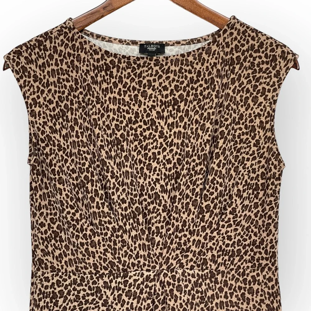 Talbots Petites Womens Small Leopard Print Sleeveless Sheath Dress Brown Tan S - Picture 6 of 7